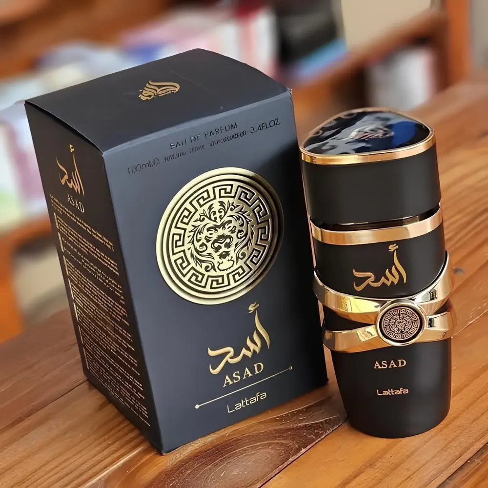 Perfume árabe Asad, frasco na embalagem original